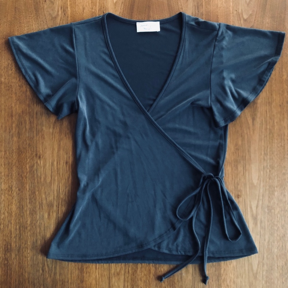 Lavender Field Wrap Shirt w/ Tie Front